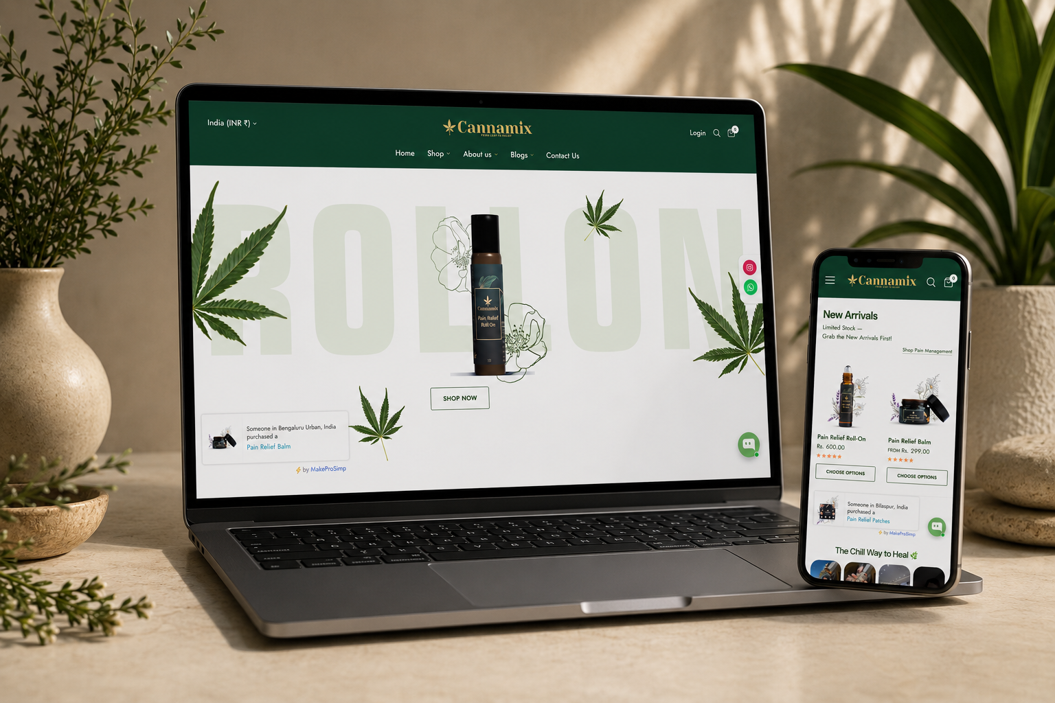 Cannamix e-commerce website on laptop and mobile