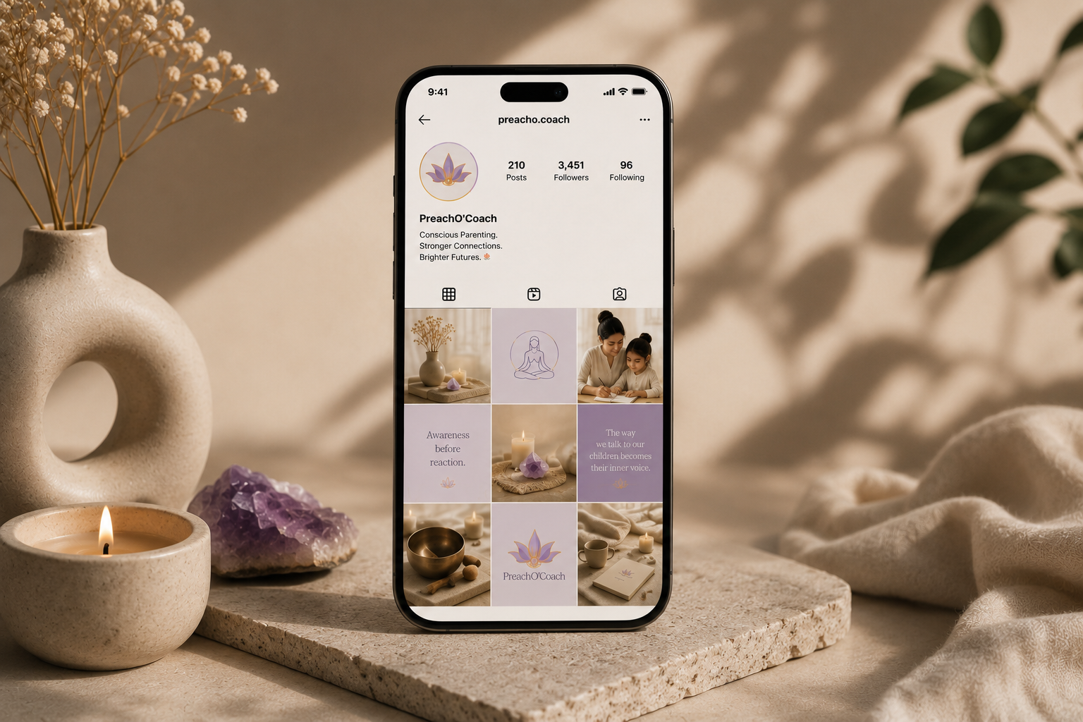 PreachOCoach Instagram profile — a calm, consistent feed