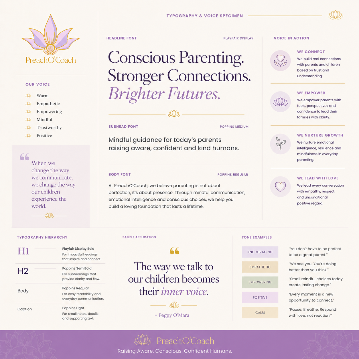 PreachOCoach typography and voice specimen — Playfair Display and Poppins